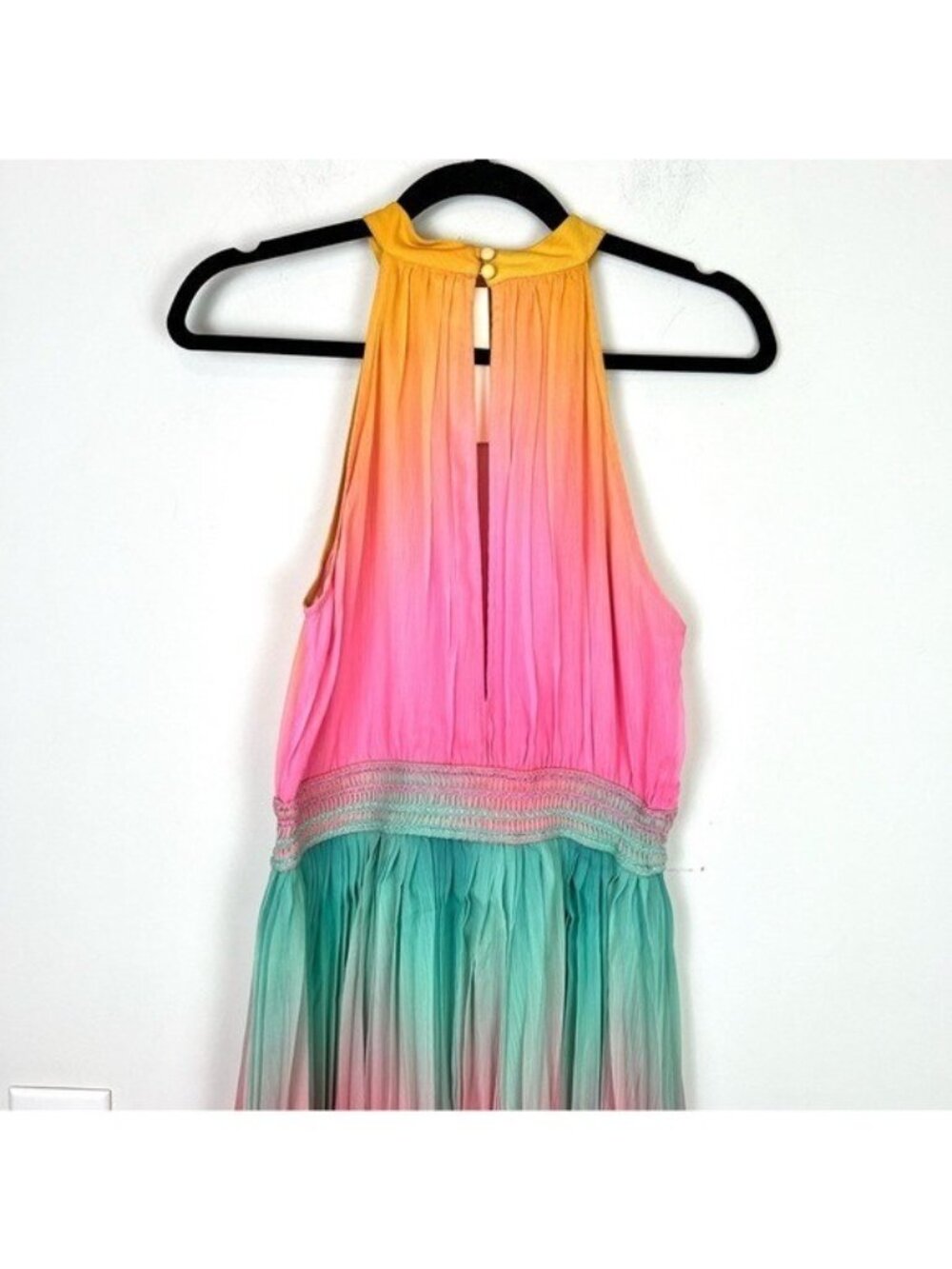 Rococo Sand Zale Halter Maxi Dress Sz M Pink Rainbow Ombre Boho Coastal Vacay - Picture 8 of 13